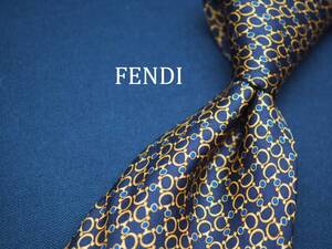 美品【FENDI フェンディ】 C1386 ネイビー 柄 SILK ブランド ネクタイ 古着 良品