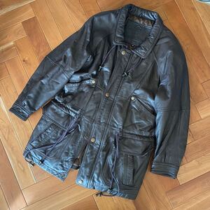 【vintage】GIANNI VALENTINO レザーブルゾン M ブラウン ラムレザー 羊革100% レザージャケット ヴァレンチノ 本革