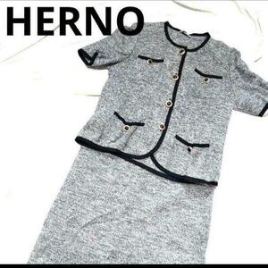 ④49【HERNO】ヘルノ　スーツ　レディース　上下　フォーマル　半袖　44