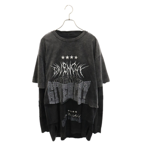 ジバンシィ 22AW Overlapped Embroidered Tee BM71FC3Y8T オーバーラップエフェクト刺繍レイヤード長袖Tシャツ カットソー ブラック