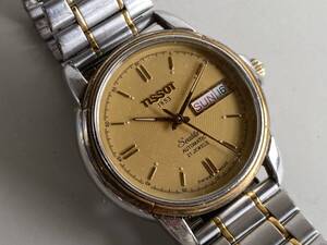 ④t405◆TISSOT ティソ◆腕時計 Seastar A660/760 自動巻き ゴールド文字盤 デイデイト 21石/21JEWEL メンズ アクセサリー SINCE 1853