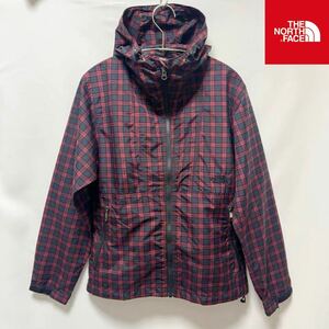 【新品】THE NORTH FACE ザ ノースフェイス 撥水加工防風ポケッタブル チェック柄マウンテンパーカー男女兼用②バーガンディ size M