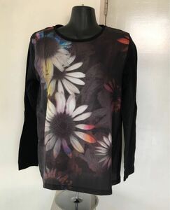 Paul Smith ポールスミス　レディースTシャツ カットソー 長袖　黒にマーガレットプリント　サイズレディースXL