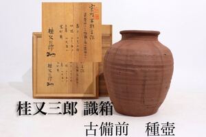 桂又三郎　「　古備前　種壺　室町　末期之作　」　窯印　識箱　/　備前焼　窯変　壺　飾壺　煎茶飾　.G207