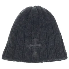 CHROME HEARTS (クロムハーツ) CASHMERE CROOS PATCH BEANIE カシミア ビーニー レザークロスパッチ クロスボール付き ビーニー ニットキャップ ニット帽 ブラック