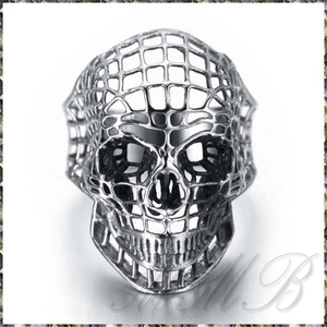 [RING] Silver Hollow Out Skull Biker Ring スケルトン メッシュ 骸骨(ガイコツ) スカル シルバー バイカー リング 16号