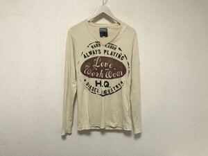 本物ディーゼルDIESELコットンプリントVネック長袖TシャツロンTメンズサーフアメカジミリタリーゴルフビジネススーツベージュSインド製