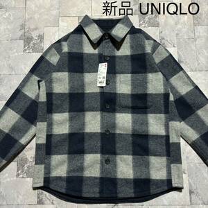 新品 UNIQLO ユニクロ オーバーシャツ チェック柄 胸ポケット ネイビー 定価5990 サイズL 玉FS1391