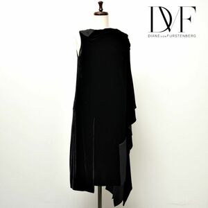 DIANE VON FURSTENBERG ダイアンフォンファステンバーグ ベロア切替ワンピース アシンメトリー 黒 ブラック サイズ4*AC1248