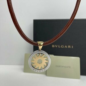 BVLGARI ブルガリ トンドサン ミニ K18YG/SS 750 ゴールド レザー チョーカー ネックレス メンズ レディース ユニセックス 箱あり 正規品