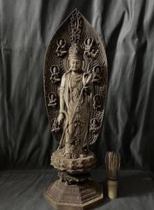 高45cm 仏教工芸品　総楠製　井波彫刻　極上彫　木彫仏像　日光菩薩立像