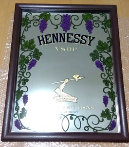 ◎HENNESSY ヘネシー VSOP ビンテージ パブミラー 約66cm×51cm 葡萄 アラベスク 壁掛け 鏡 ミラー 酒屋 看板 昭和レトロ