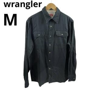 Wrangler ラングラー 長袖 ワークシャツ くすみブラック M 古着