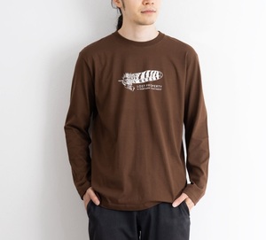 TNOC/ティーノック/THE TEE LONG SLEEVE/OWL FEATHER/ザ T ロングスリーブ/長袖Tシャツ/クルーネック/ブラウン/フェザー/Lサイズ/hokkaido