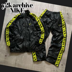 y2k NIKE セットアップ ナイロントラックジャケット サイドライン 蛍光色