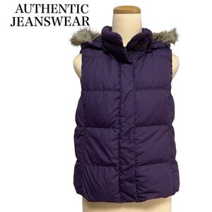 (b3)AUTHENTIC JEANSWEAR ベスト　パープル　紫　フード付き