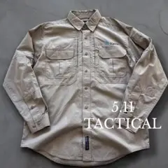 ￼ 5.11 TACTICAL ワークシャツ長袖 ベージュ 企業刺繍ロゴ 古着