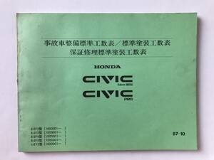 HONDA　CIVIC 5door SHUTTLE　CIVIC PRO　事故車整備標準工数表／標準塗装工数表　保証修理標準塗装工数表　E-EF2型　E-EF3型　　TM8222