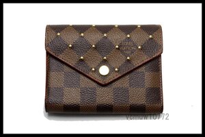 近年モデル希少美中古■LOUIS VUITTON ダミエ ポルトフォイユヴィクトリーヌ スタッズ レザー 3つ折り財布 ルイヴィトン■0109hi278804