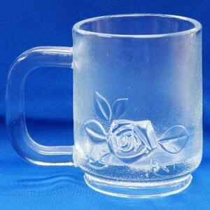 中古【IWAKI GLASS イワキガラス 岩城硝子】ビアジョッキ5個セット ビアグラス タンブラー 薔薇模様 花柄 ROSE 生ビール アンティーク