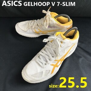 asics/アシックス★GELHOOP V7-slim/バスケットボールシューズ/バッシュ【25.5/白×黄】TBF322/体育館履き/sneakers/trainers◆si-040