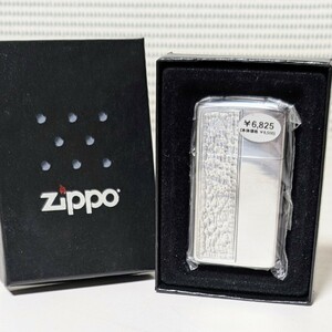 当時物 未使用保管品 ZIPPO スリムジッポー 両面ハンマートーン シルバーカラー 2002年製