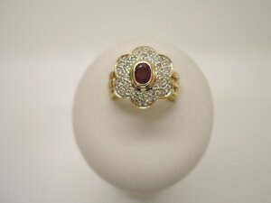 【新品仕上げ済】 K18 指輪 ルビー 0.53ct ダイヤ 0.24ct 花 リング 12号 ジュエリー ゴールド アクセサリー ランクA Diamond NBJ