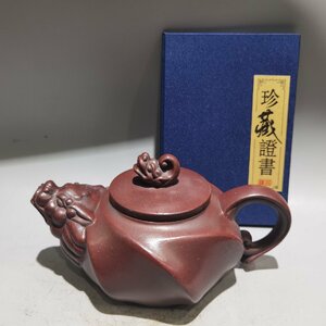 ◆古寳堂◆近現代 紫砂壺 龍行天下壺 顧景舟 龍血砂 茶具 茶道品 極細工 古置物 古擺件 中国古美術 時代物 古董品