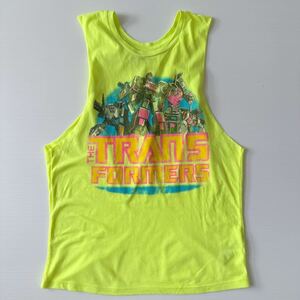 トランスフォーマー タンクトップ 女性M 蛍光 イエロー ネオンカラー 背中アキ 中古 ZUMBA ダンス エクササイズ the TRANS FORMERS Tanktop