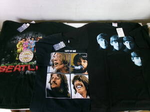 N-546【1-27】◎6 衣料品店在庫品 BEATLES ビートルズ 半袖Tシャツ 3点まとめて M・Lサイズ 黒 ブラック 未使用長期保管品