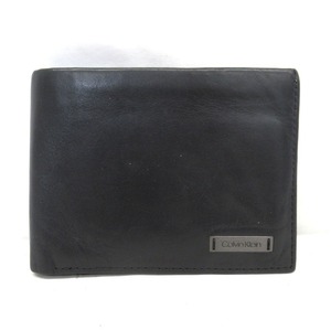 KR61261 カルバンクライン 二つ折り財布 ロゴプレート レザー ブラック メンズ Calvin Klein 中古