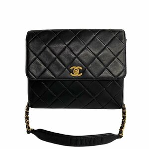 極 美品 シール有 4番台 CHANEL シャネル マトラッセ ラムスキン レザー 本革 ターンロック チェーン ショルダーバッグ ブラック 49354