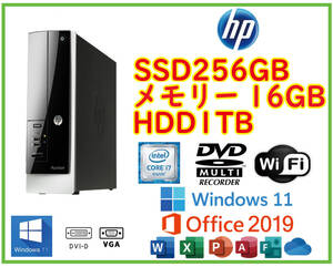 ★送料無料★スリムPC★超高速 i7（3.9Ghz）/SSD256GB+大容量HDD1TB/メモリ16GB/Wi-Fi/Win11/Office2019/HDMI/HP Pavilion 400-220jp