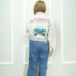 USA VINTAGE SHORT LENGTH BEADS SPANGLE DESIGN DENIM JACKET/アメリカ古着ショート丈ビーズスパンコールデザインデニムジャケット