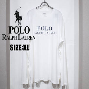 【未使用】XL / POLO RALPH LAUREN ポロラルフローレン 長袖 Tシャツ ロングスリーブ ロゴ プリント 白 ホワイト コットン ロンT コストコ