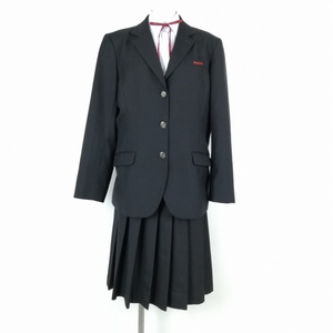 1円 ブレザー スカート 紐タイ 上下4点セット 指定 175B 大きいサイズ 特大 冬物 女子 学生服 滋賀伊吹高校 紺 制服 中古 ランクC EY9168