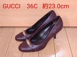 試しのみ★グッチ ハイヒール 36C 23.0cm ヒール7cm チョコレート ブラウン GGエンボス Made in Italy ジミーチュウルブタン gucci プラダ