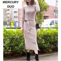 MERCURY DUO アシメネックボタン付リブニットワンピース ベージュ