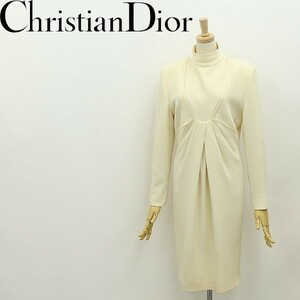 ◆Christian Dior クリスチャン ディオール ハイネック フロントタック ワンピース アイボリー 9