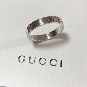 極美品 GUCCI グッチ 指輪 ナロー リング アイコン ホワイトゴールド　WG ゴールド AU750 750 K18 アクセサリー メンズ