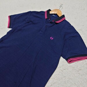 【1円〜】希少なLサイズ フレッドペリー FRED PERRY ポロシャツ 鹿の子 デニム調 インディゴ リンガー