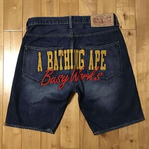 BAPE LOGO 刺繍 デニム ハーフパンツ Mサイズ a bathing ape BAPE denim shorts エイプ ベイプ アベイシングエイプ ショーツ NIGO yy65