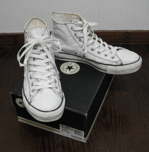 【廃番色】【箱あり】コンバース / オールスター レザー / US8 / ホワイト / 黒ステッチ / CONVERSE / ALL STAR LEATHER HI / 26.5cm / 白