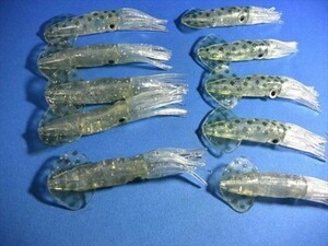 イカ・斑点グリーン・10個　9cm イカベイト・ソフトイカ・根魚、青物、マダイ、真鯛、ヒラメ、マゴチなどのフラットフィッシュに