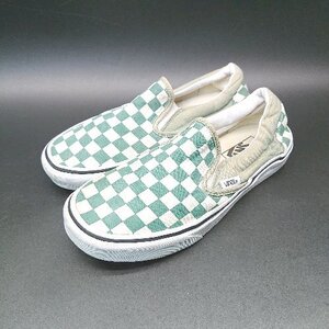 ◇ VANS バンズ チェッカー柄 キャンバス生地 ストリート おしゃれ スリッポン サイズ23.5 グリーン レディース E