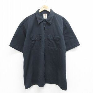 XL/古着 ディッキーズ Dickies 半袖 ワーク シャツ メンズ 大きいサイズ ロング丈 黒 ブラック 24jul10 中古 トップス