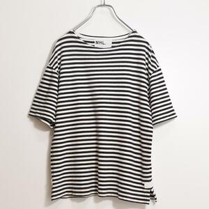 2019SS マーガレットハウエル MHL. コットン ボーダー Tシャツ カットソー M 黒 ブラック HIGH TWISTED STRIPE JERSEY