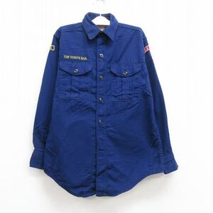 古着 長袖 ボーイスカウト シャツ キッズ ボーイズ 子供服 70s OAKFIELD ワッペン コットン 紺 ネイビー spe 22dec02