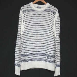 クリーニング済 美品 21SS DIOR HOMME ディオールオム Signature Embroidered Chevron Knit Sweater クルーネック ニット セーター M