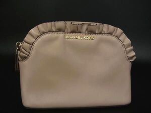 ■美品■ MICHAEL KORS マイケルコース レザー フリル マルチポーチ マルチケース 小物入れ メイクポーチ ピンクベージュ系 DF5616